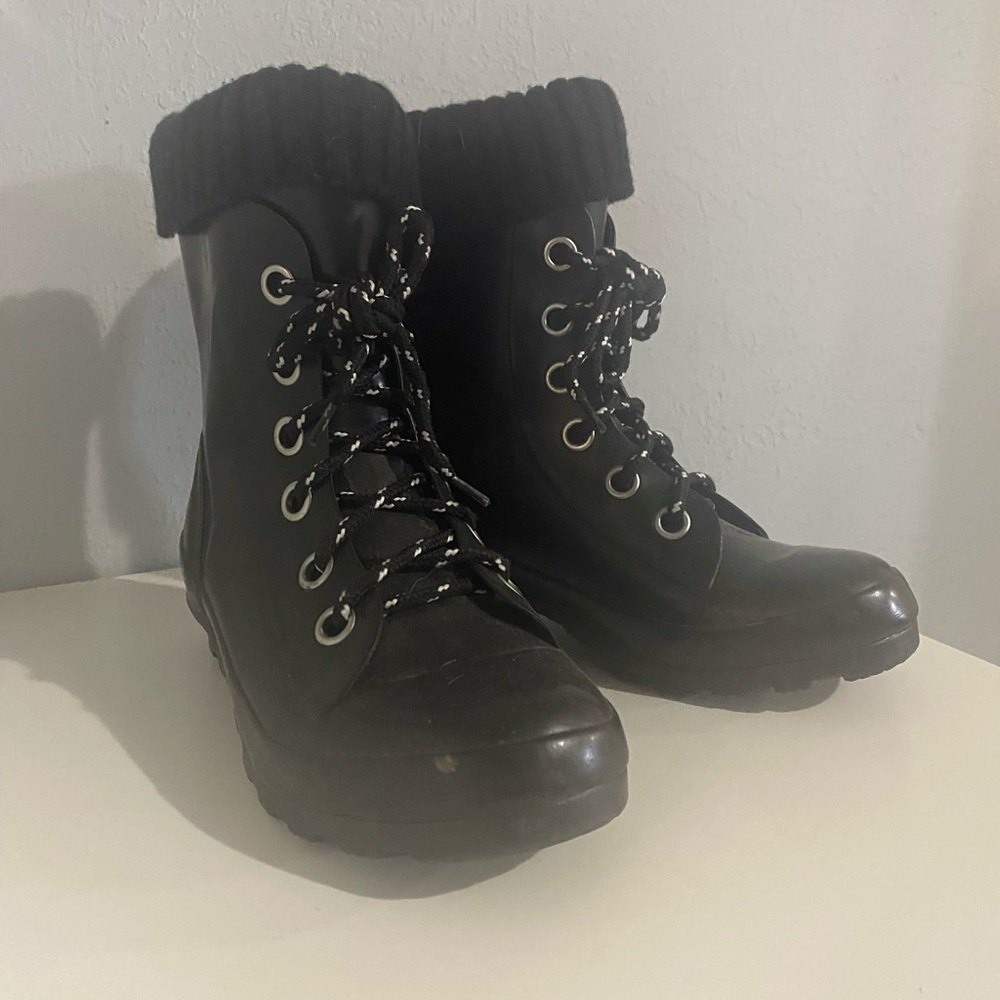 Black rain boots